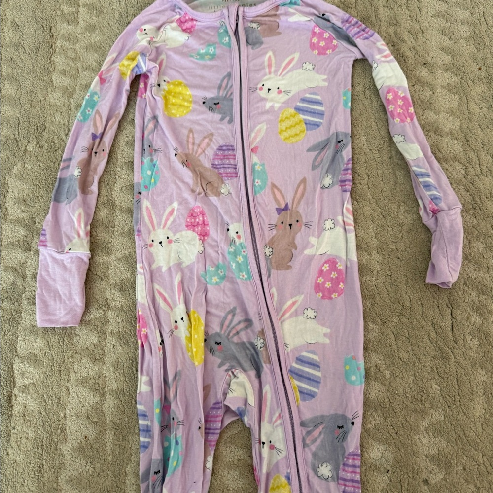 Little Sleepies Bunny Rabbit Easter Print Kids Onesie 2T Purple